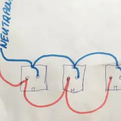 Schemat podłączenia gniazdek szeregowo. Faza i N (neutralny) łączą kolejne gniazdka.