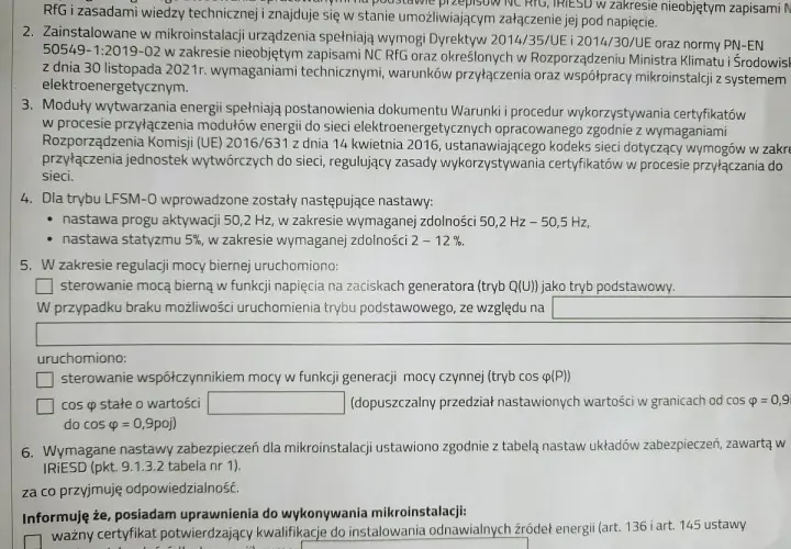 Formularz zgłoszenia rozbudowy instalacji fotowoltaicznej tauron. Dokument zawiera wymogi techniczne i zasady przyłączenia mikroinstalacji do sieci.