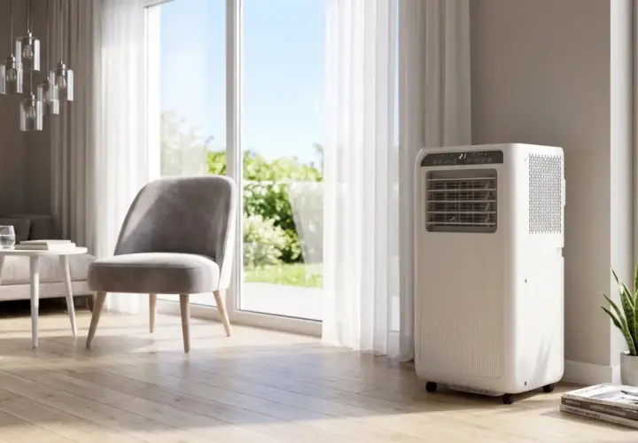 Nowoczesna klimatyzacja w salonie, która zadba o to, czy klimatyzacja oczyszcza powietrze, zapewniając komfort.