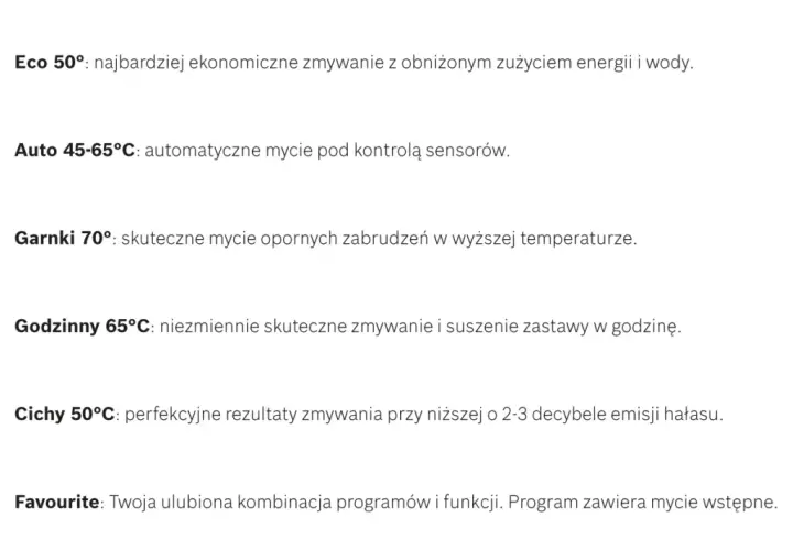 Oznaczenie zmywarki na projekcie: ikony programów Eco, Auto, Garnki, Godzinny, Cichy, Favourite.