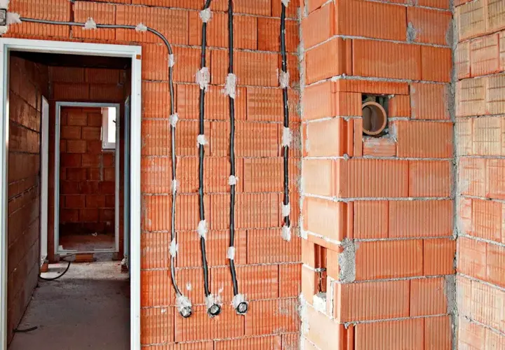 Budowa domu: przewody elektryczne w ścianach z pustaków. Widoczne puszki instalacyjne, przygotowanie do montażu gniazdek. Jak znaleźć puszkę w ścianie?