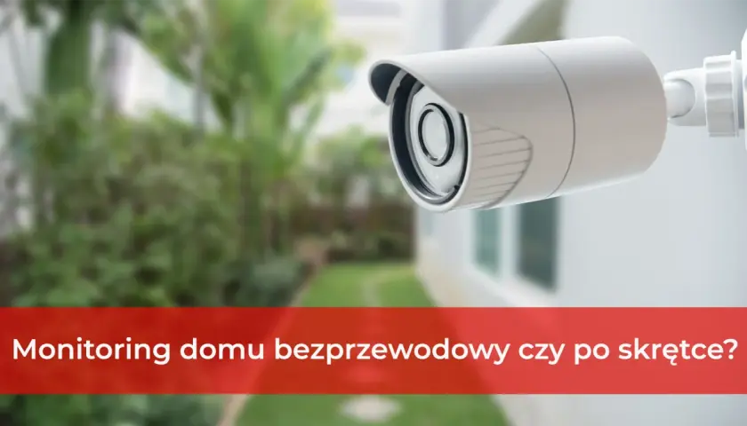 Nowoczesne systemy monitoringu domu: kamera IP na tle zielonego ogrodu.