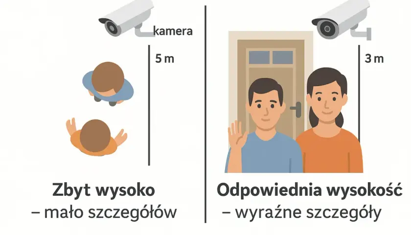 Prawidłowy montaż kamer monitoringu: z 3m widać wyraźne szczegóły, z 5m - mało.