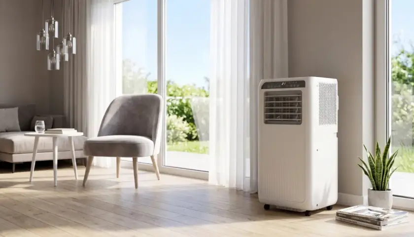 Nowoczesna klimatyzacja w salonie, która zadba o to, czy klimatyzacja oczyszcza powietrze, zapewniając komfort.