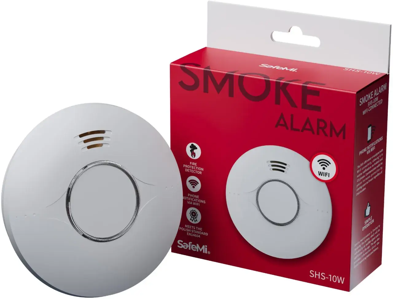 Nowoczesny czujnik dymu wifi SafeMi SHS-10W powiadamia o zagrożeniu na telefon.