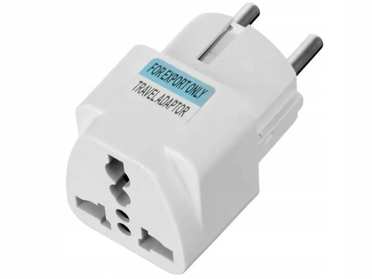 Adapter podróżny z uniwersalnym gniazdem i wtyczkami do użytku w Anglii.